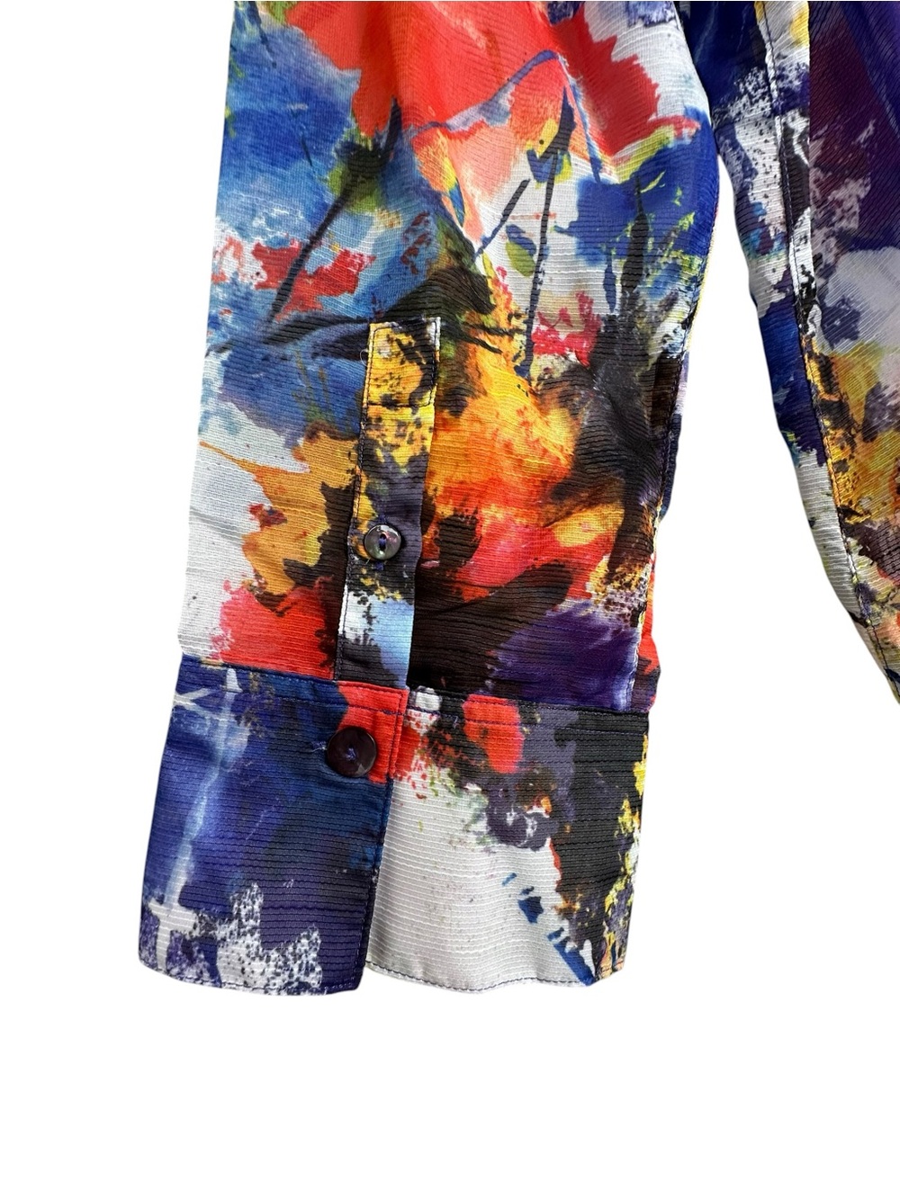 John Mark Womens XL  Abstract Art To Wear Button Up 3/4 Sleeve Tunic Artsy Sheer - Picture 5 of 8